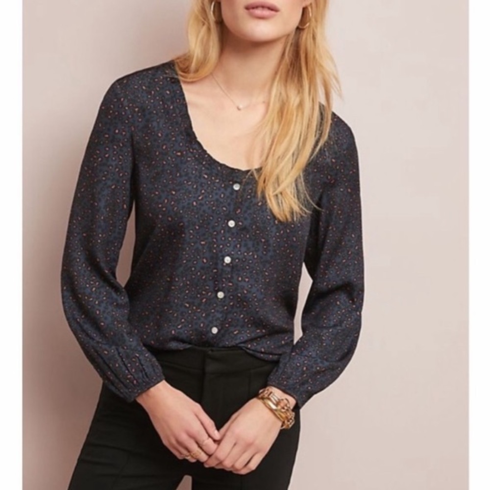 Anthropologie - Dolan - Animal Print Long Sleeve Button Down Blouse